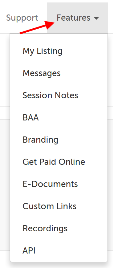 Features menu