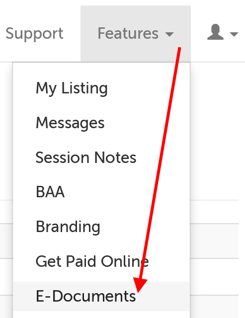 E-Documents under the Features menu