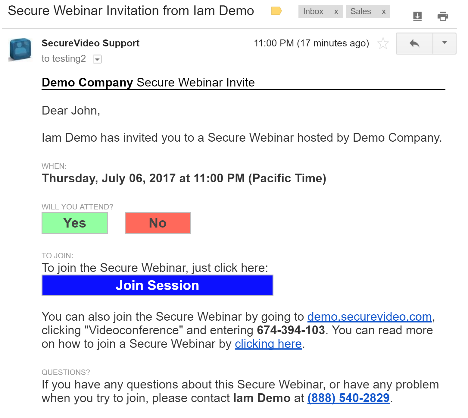 Sample invite